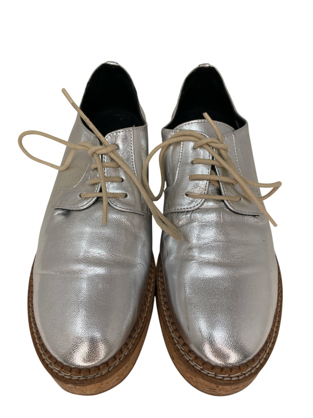 Michael Kors Silver Platform Oxford Shoes Lace Up Cork Sole Size 38 or 8